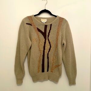 80s tan, brown and gold metallic intarsia sweater